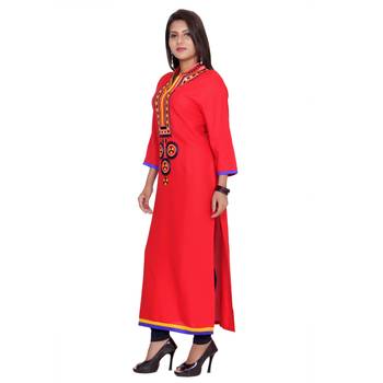 Red Rayon Straight Kurti 1