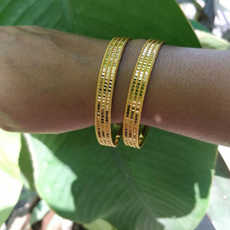 Gold Plated Traditional Designer Plain Bangles Set Of 2