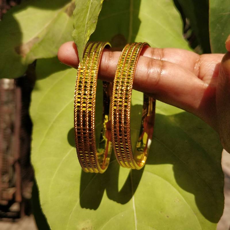 Gold Plated Traditional Designer Plain Bangles Set Of 2