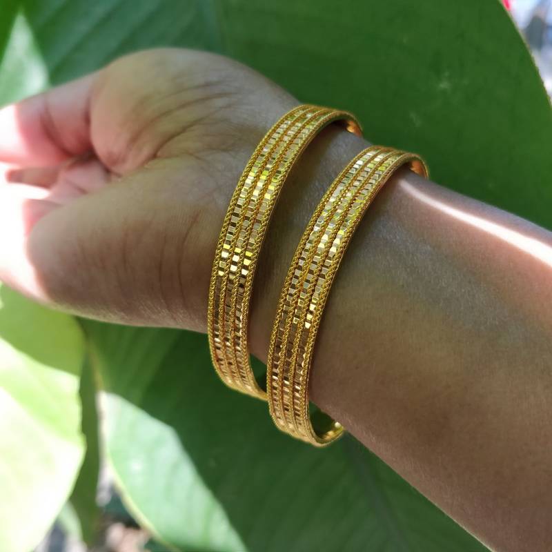 Gold Plated Traditional Designer Plain Bangles Set Of 2