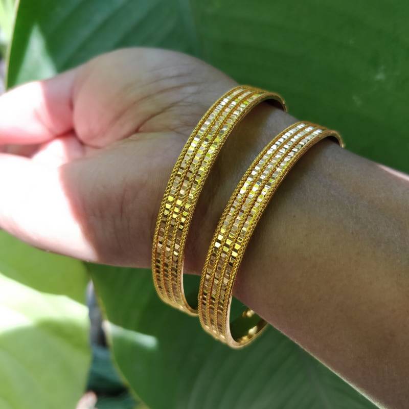 Gold Plated Traditional Designer Plain Bangles Set Of 2