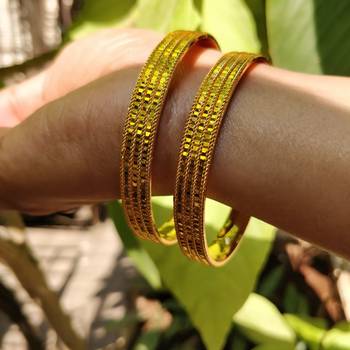 Gold Plated Traditional Designer Plain Bangles Set Of 2 9