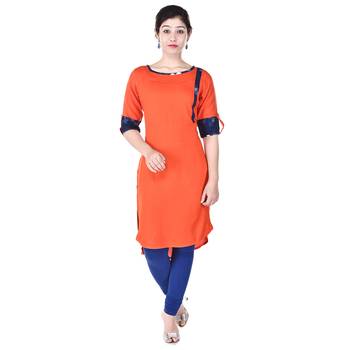 Women Orange Solid High Low Kurta 1
