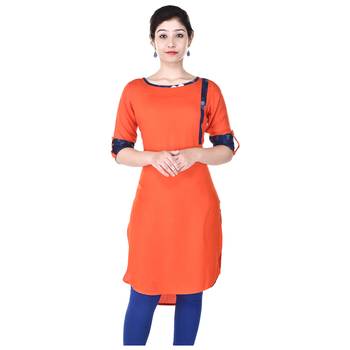 Women Orange Solid High Low Kurta 2