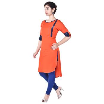 Women Orange Solid High Low Kurta 3