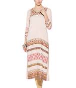 Beige Embroidered Cotton Party Wear Kurti