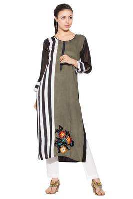 Grey Embroidered Cotton Party Wear Kurti 1