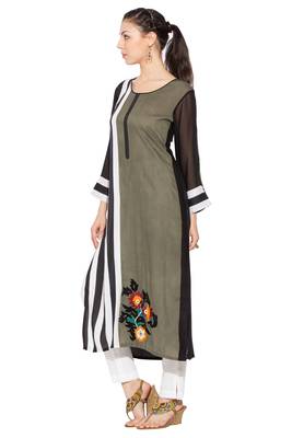 Grey Embroidered Cotton Party Wear Kurti 2