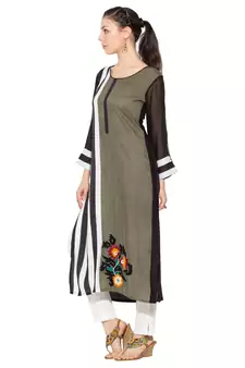 Grey Embroidered Cotton Party Wear Kurti