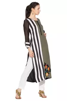 Grey Embroidered Cotton Party Wear Kurti
