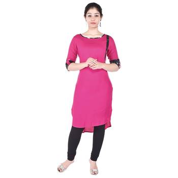 Women Pink Solid High Low Kurta 1