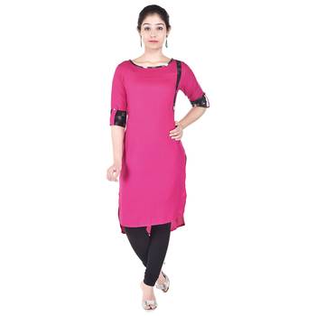 Women Pink Solid High Low Kurta 2