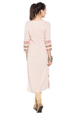 Beige Embroidered Cotton Party Wear Kurti 4