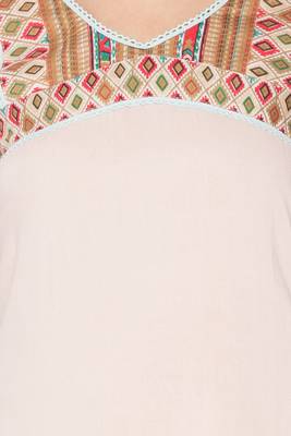 Beige Embroidered Cotton Party Wear Kurti 5