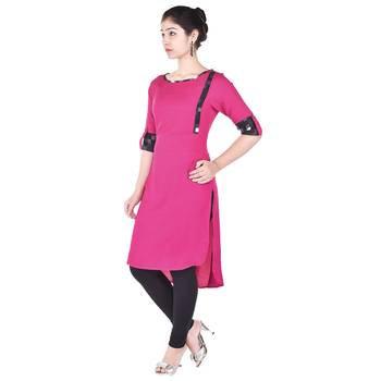 Women Pink Solid High Low Kurta 3