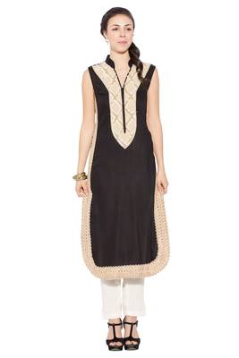 Black Embroidered Cotton Party Wear Kurti 1