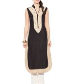 Black Embroidered Cotton Party Wear Kurti