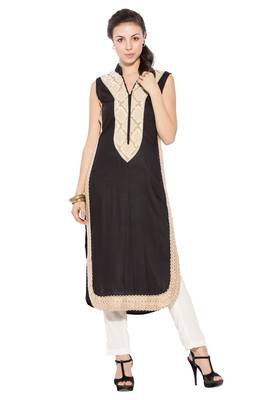 Black Embroidered Cotton Party Wear Kurti 2