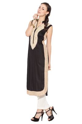 Black Embroidered Cotton Party Wear Kurti 3