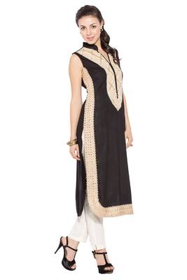 Black Embroidered Cotton Party Wear Kurti 4
