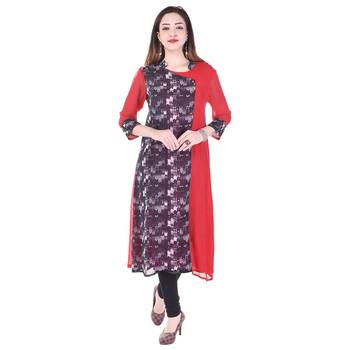 Women Black Printed A-line Kurta 3
