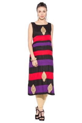 Black Embroidered Cotton Party Wear Kurti 1