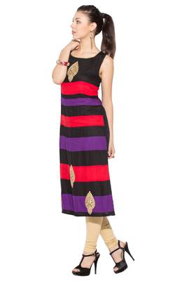 Black Embroidered Cotton Party Wear Kurti 2