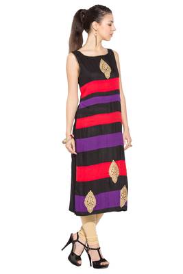 Black Embroidered Cotton Party Wear Kurti 3