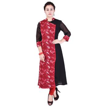Women Red Printed A-line Kurta 1