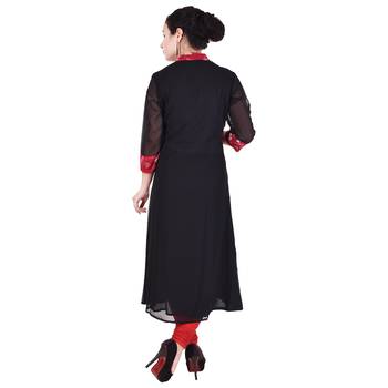 Women Red Printed A-line Kurta 2