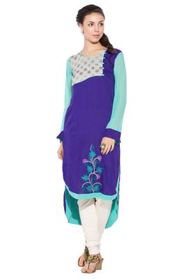 Purple Embroidered Cotton Party Wear Kurti 1