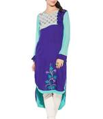 Purple Embroidered Cotton Party Wear Kurti