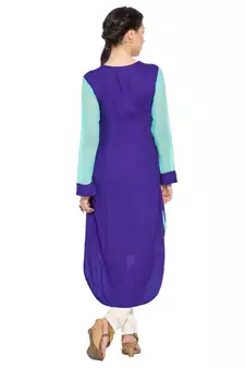 Purple Embroidered Cotton Party Wear Kurti