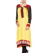 Yellow Embroidered Cotton Party Wear Kurti