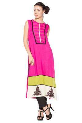 Pink Embroidered Cotton Party Wear Kurti 1