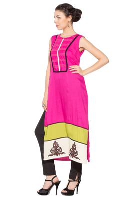 Pink Embroidered Cotton Party Wear Kurti 2