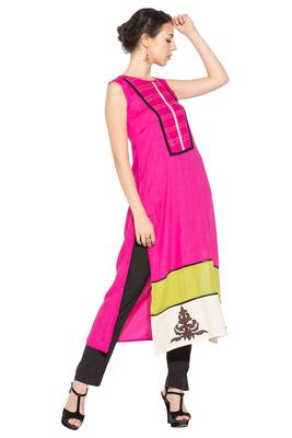 Pink Embroidered Cotton Party Wear Kurti 3