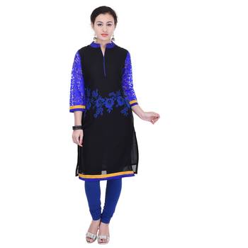 Women blue Printed Straight Kurta 1