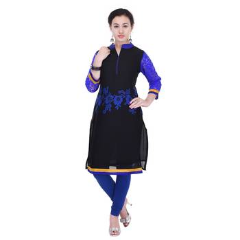 Women blue Printed Straight Kurta 2