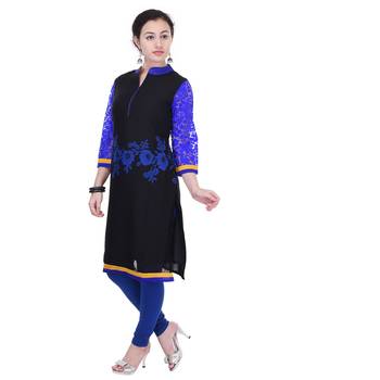 Women blue Printed Straight Kurta 3