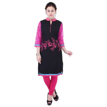 Women Pink Printed Straight Kurta 1