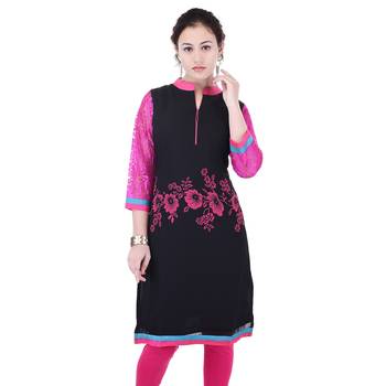 Women Pink Printed Straight Kurta 2