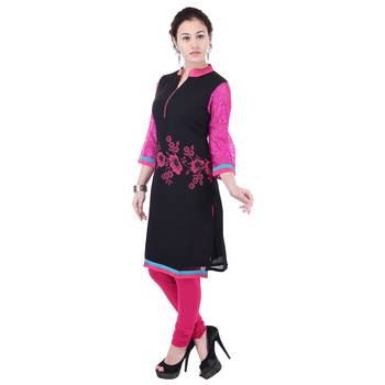 Women Pink Printed Straight Kurta 3