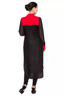 Red Embroidered Cotton Party Wear Kurti