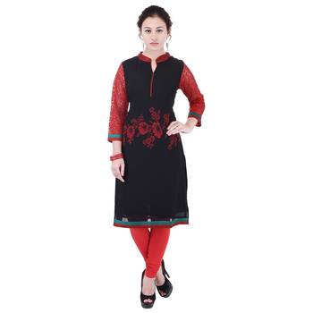 Women Red Printed Straight Kurta 1
