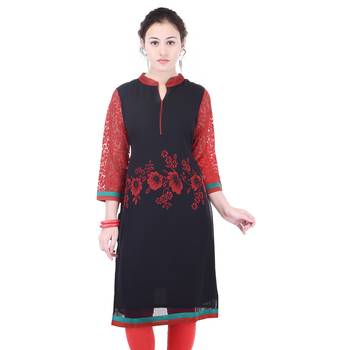 Women Red Printed Straight Kurta 2