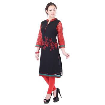 Women Red Printed Straight Kurta 3