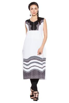 White Embroidered Cotton Party Wear Kurti 1