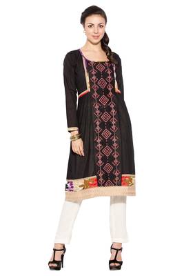 Black Embroidered Cotton Party Wear Kurti 1