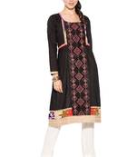 Black Embroidered Cotton Party Wear Kurti